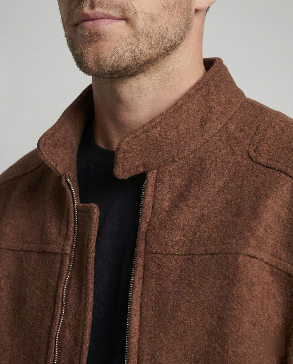 Herren kastig geschnittene Wollmix-Boxyjacke mit Stehkragen und verdecktem Reißverschluss EB