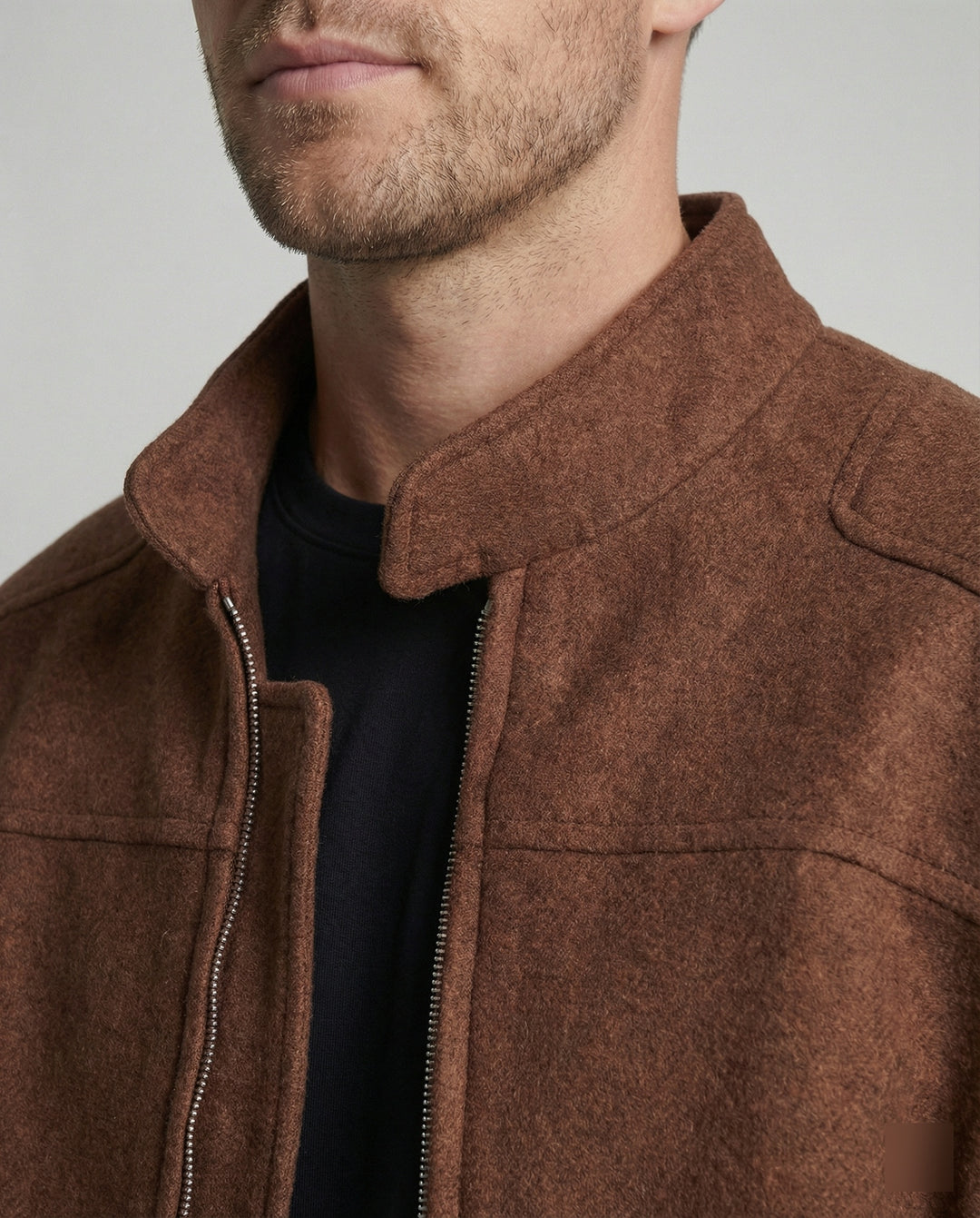 Herren kastig geschnittene Wollmix-Boxyjacke mit Stehkragen und verdecktem Reißverschluss EB