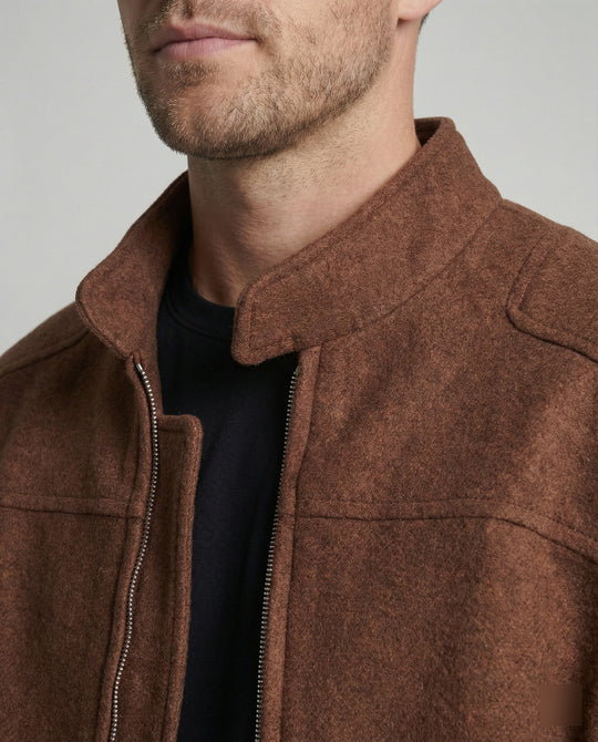 Herren kastig geschnittene Wollmix-Boxyjacke mit Stehkragen und verdecktem Reißverschluss EB