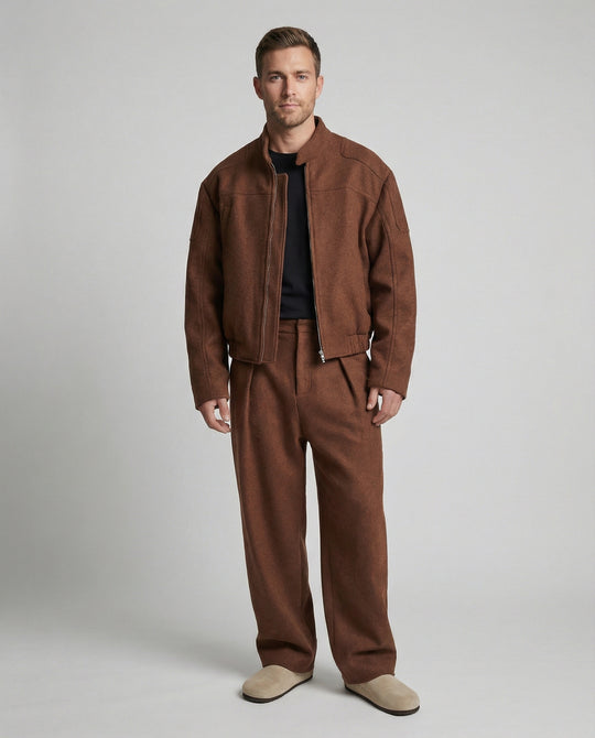 Herren kastig geschnittene Wollmix-Boxyjacke mit Stehkragen und verdecktem Reißverschluss EB