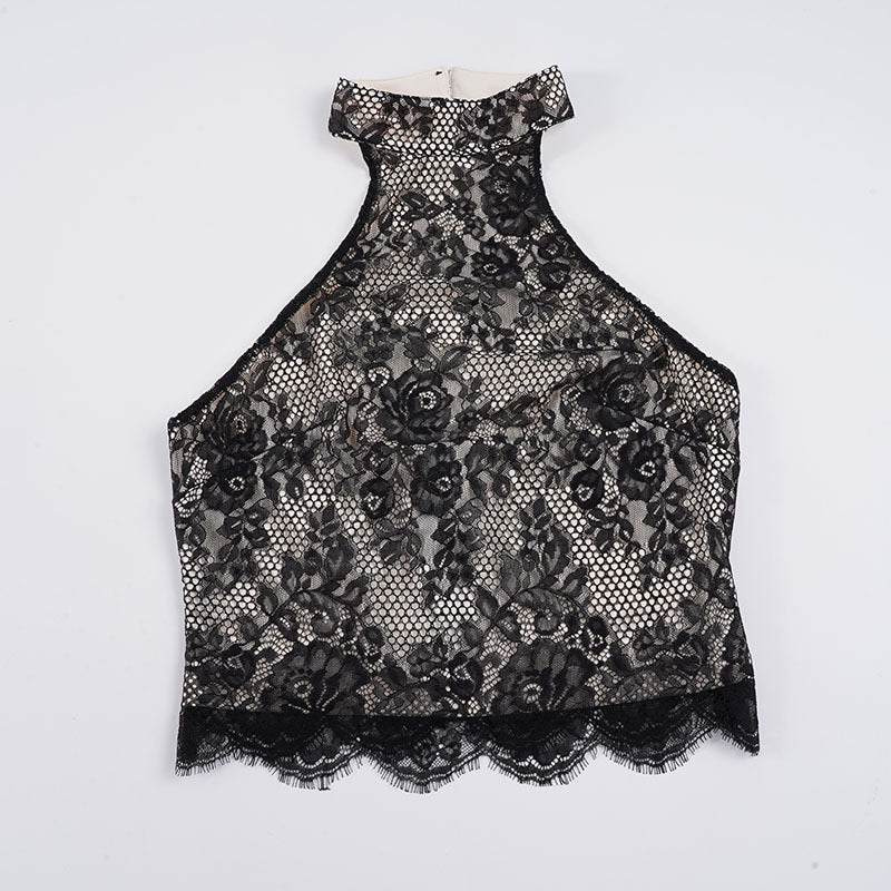 Damen Elegantes Spitzenoberteil mit hochgeschlossenem Design EB