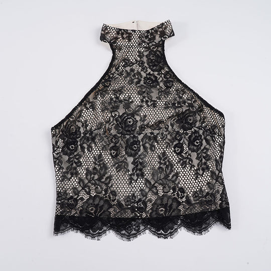Damen Elegantes Spitzenoberteil mit hochgeschlossenem Design EB