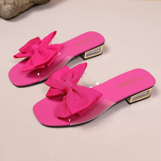 Damen Slippers mit modischem Schleifendesign und transparentem Riemen EB