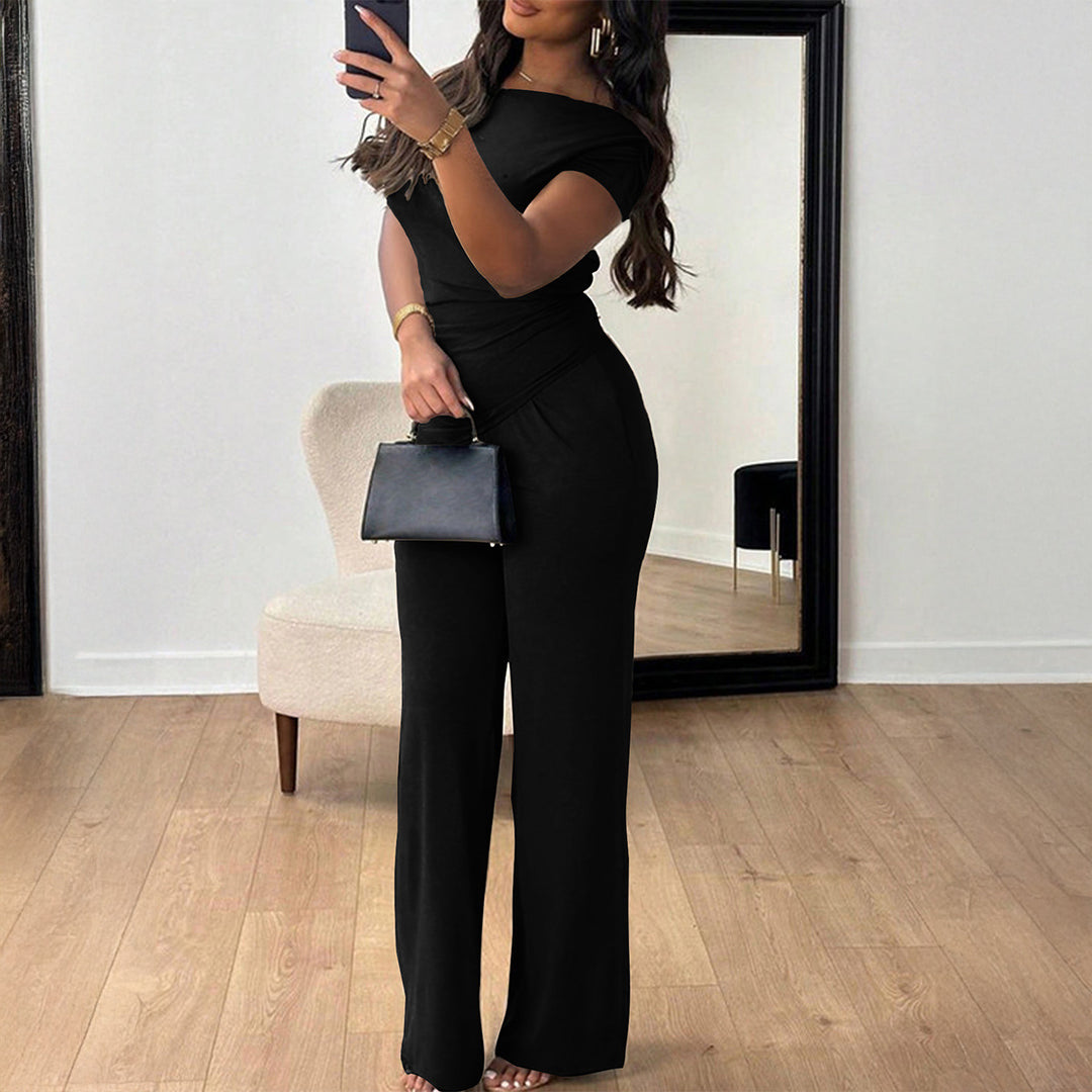 Damen Eleganter Overall mit Wickeldesign und weitem Bein EB