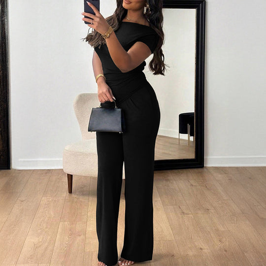 Damen Eleganter Overall mit Wickeldesign und weitem Bein EB