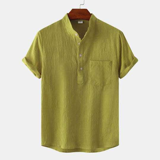 Herren Kurzarmhemd im legeren Henley-Stil mit Brusttasche EB