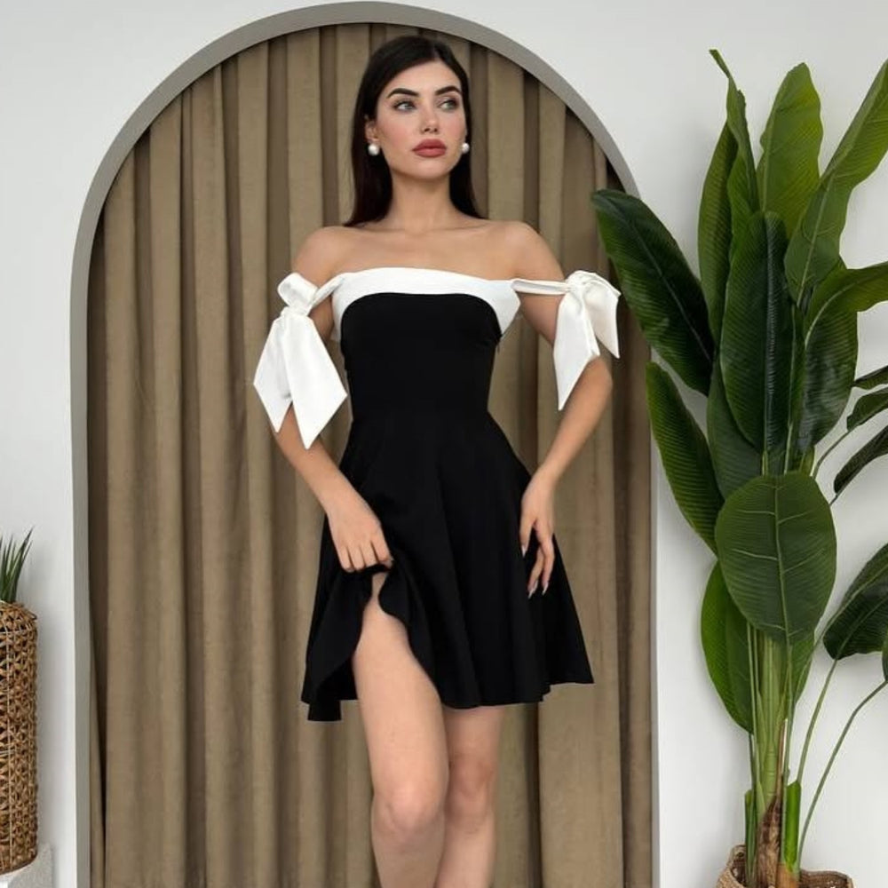Damen modisches Sommerkleid mit Schleifen-Trägern und schmeichelndem Schnitt EB