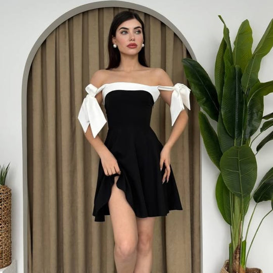 Damen modisches Sommerkleid mit Schleifen-Trägern und schmeichelndem Schnitt EB