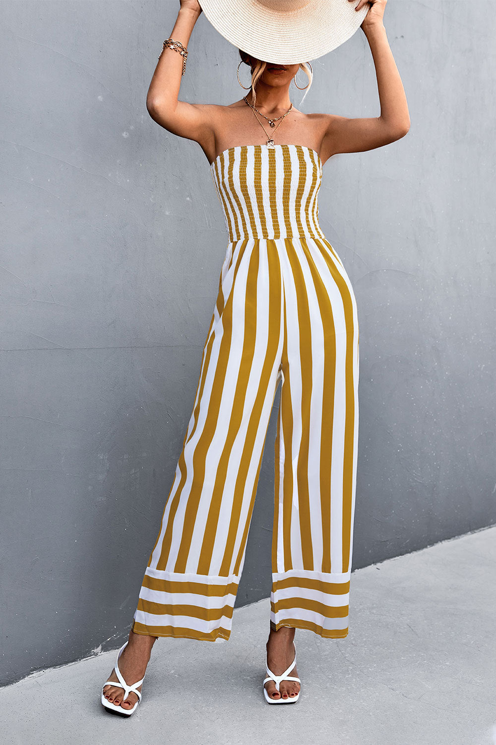 Damen Jumpsuit mit gestreiftem Oberteil und weitem Bein EB