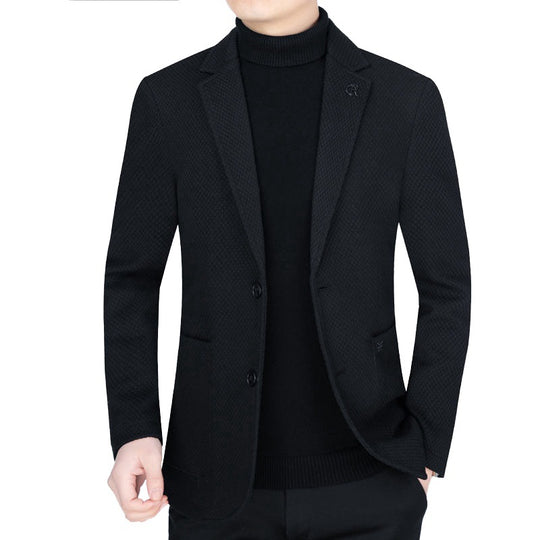 Herren Unstrukturiertes Slim-Fit Reiseblazer aus strukturierter Strickoptik mit aufgesetzten Taschen EB