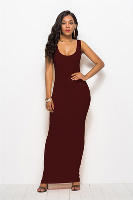 Damen Elegantes, figurbetontes Maxikleid mit tiefem Rundhalsausschnitt EB