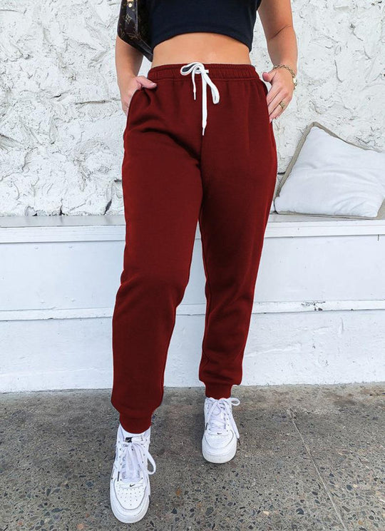 Damen nan taillenhohe tapered Jogginghose mit elastischem Komfortbund, verstellbarem Kordelzug und tiefen Eingrifftaschen EB