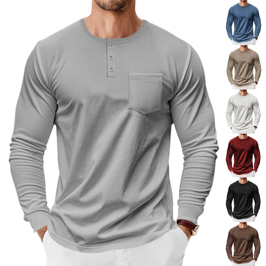 Herren Langarm-Henley-Shirt mit praktischer Brusttasche und modischen Knopfdetails EB