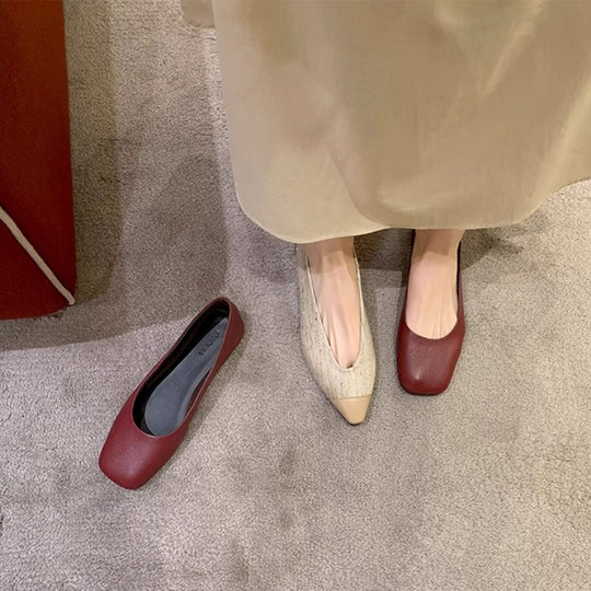 Damen Ballerinas im modernen Quadratdesign mit feiner Struktur EB