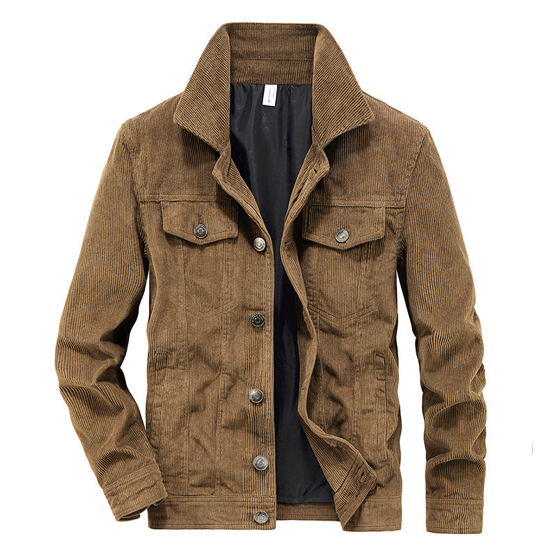 Herren Feincord-Workerjacke im Trucker-Schnitt mit verdeckter Knopfleiste EB