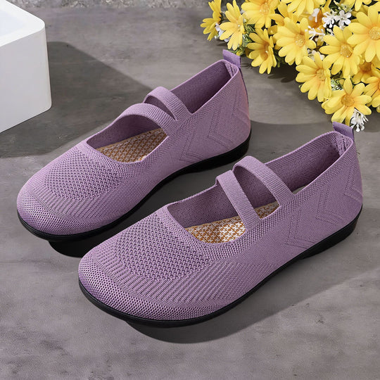 Damen bequeme Ballerinas mit elastischen Riemen und atmungsaktiver Mesh-Oberfläche EB