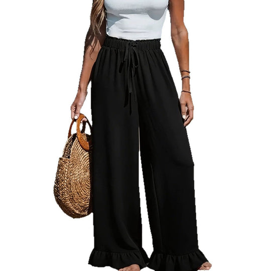 Damen Leichte Leinenhose mit weitem Bein und elastischem Bund EB