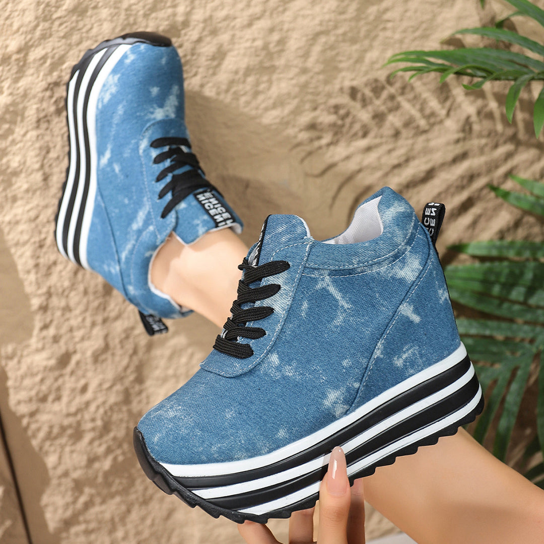Damen Wedge-Sneaker im Denim-Look mit komfortablem Plateau EB