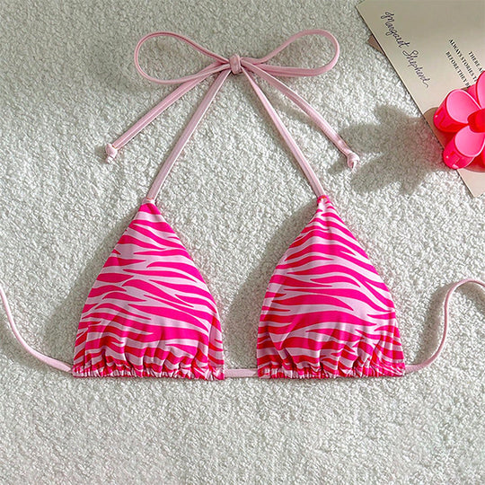 Damen Triangel-Bikini mit verspieltem Zebra-Muster und anpassbarem Halter EB