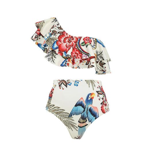 Damen Badeanzug-Set mit floralen Rüschen und taillierter Shorts EB