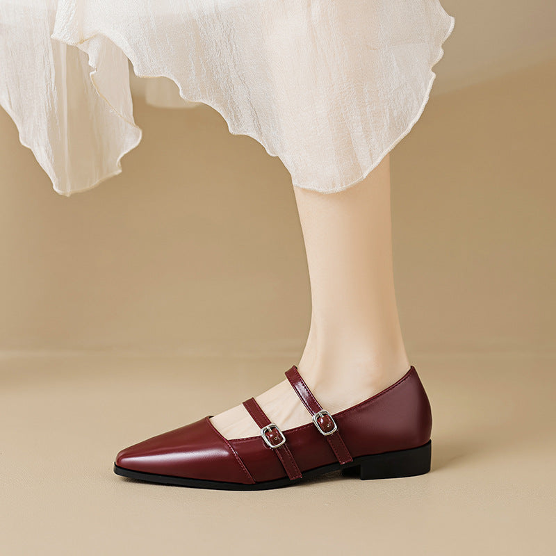 Damen elegante Ballerinas mit doppeltem Riemchen und modischen Schnallen EB