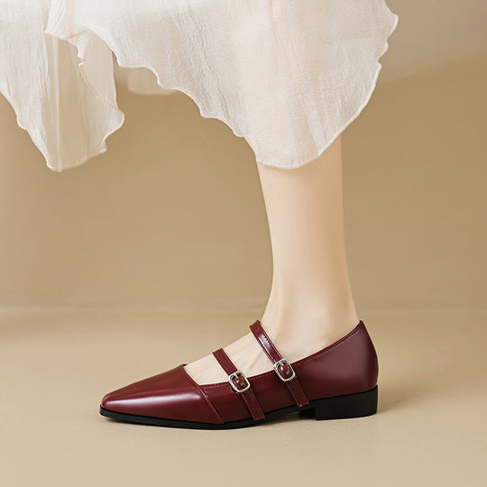 Damen elegante Ballerinas mit doppeltem Riemchen und modischen Schnallen EB