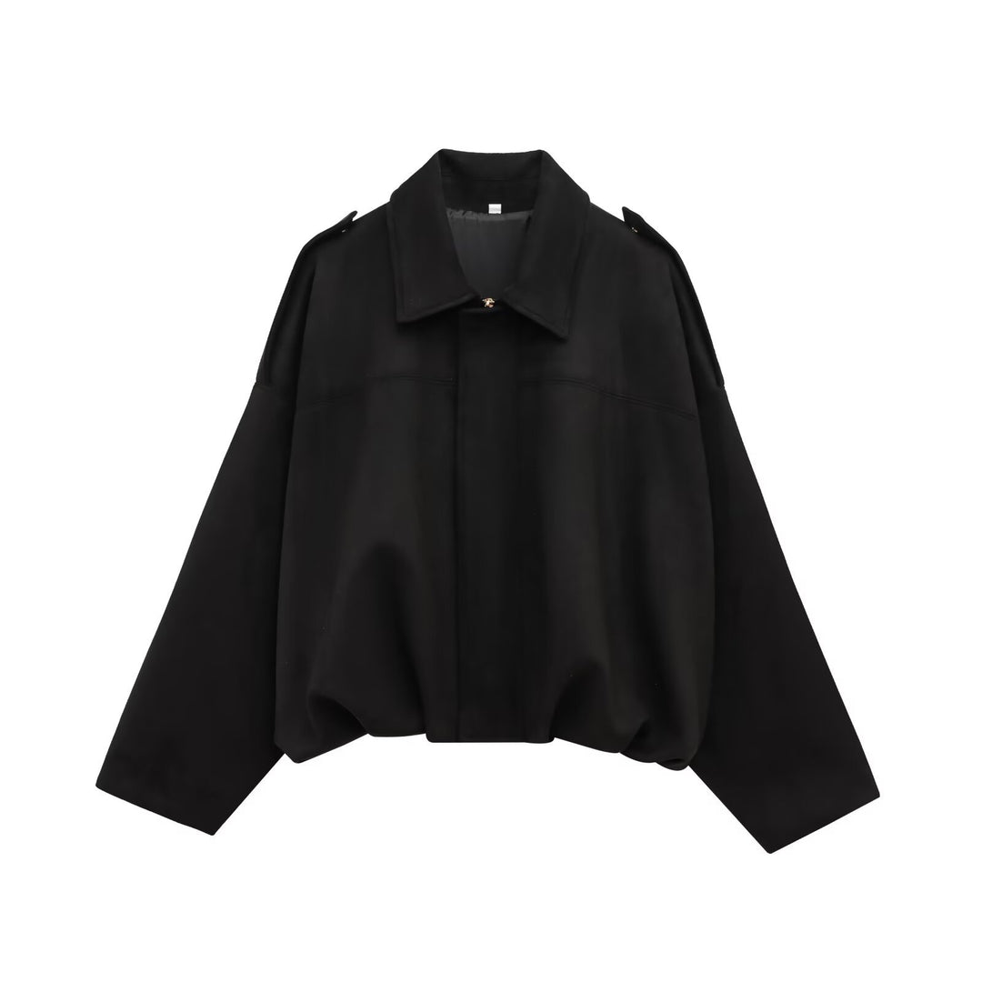 Damen oversized Kunstlederjacke mit elastischem Bund EB