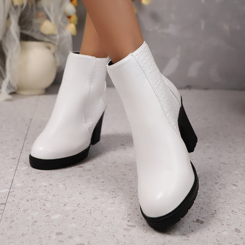 Damen nan elegante Stiefelette mit mittelhohem Blockabsatz, profilierter Laufsohle und Kroko-Prägung EB