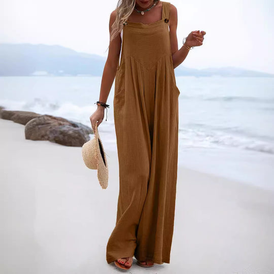 Damen luftiger Jumpsuit mit praktischen Taschen und verstellbaren Trägern EB