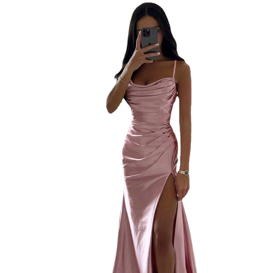 Damen Elegantes Maxikleid mit raffiniertem Drapé und hohem Schlitz EB