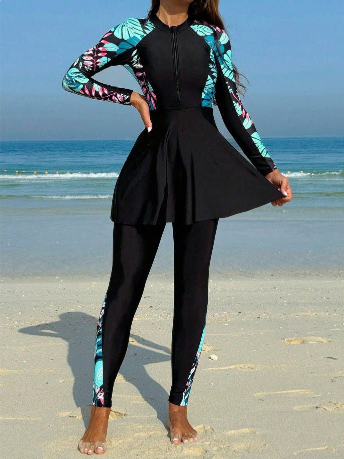 Damen Surfanzug mit Rockteil und langärmligem Design EB