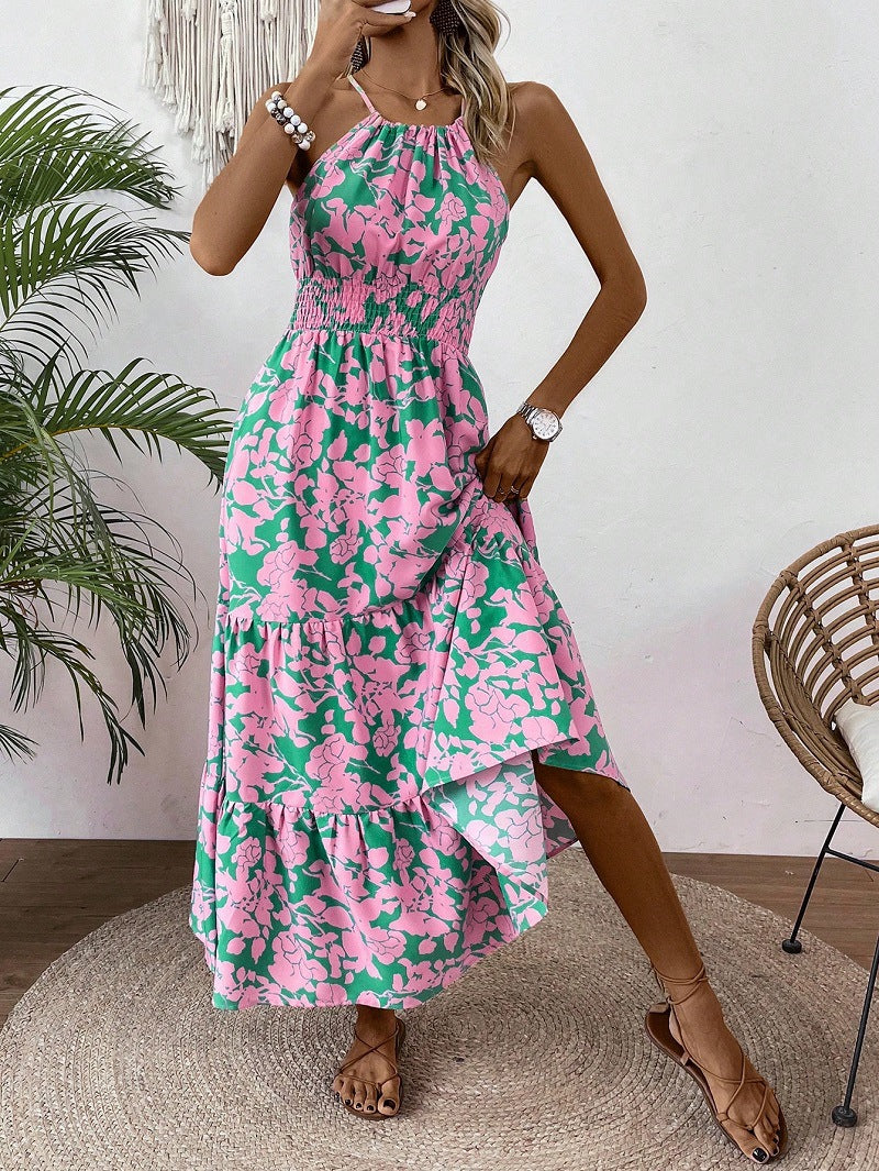 Damen Maxikleid mit floralem Muster und elastischem Tailleneinsatz EB