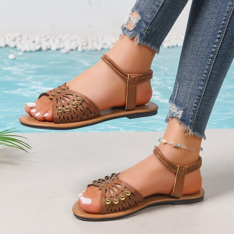 Damen Bequeme Sandalen mit dekorativem Riemendesign EB