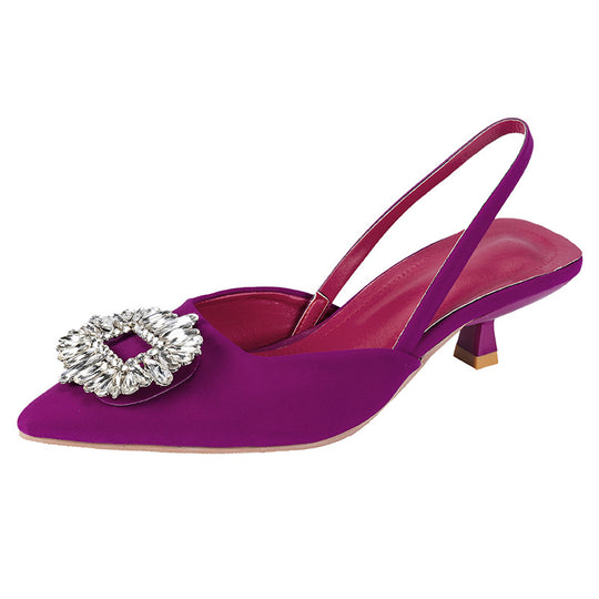 Damen Slingback-Mules mit eleganter Strass-Applikation und niedrigem Absatz EB