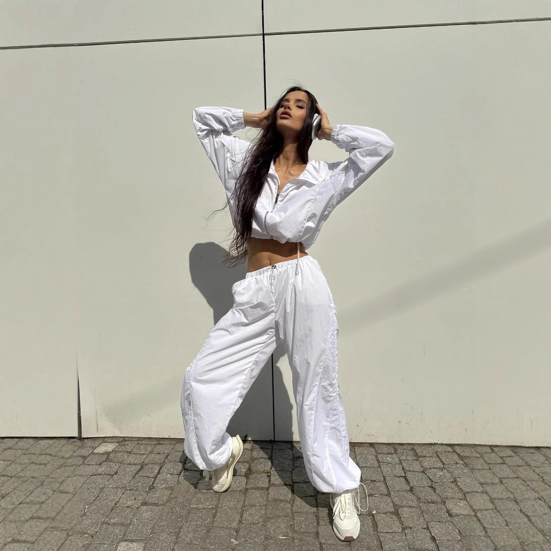 Damen Kurz geschnittene Windbreaker Jacke mit halbem Reißverschluss, Tunnelzug und elastischen Bündchen EB