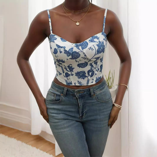 Damen Blütenmuster Cropped Top EB