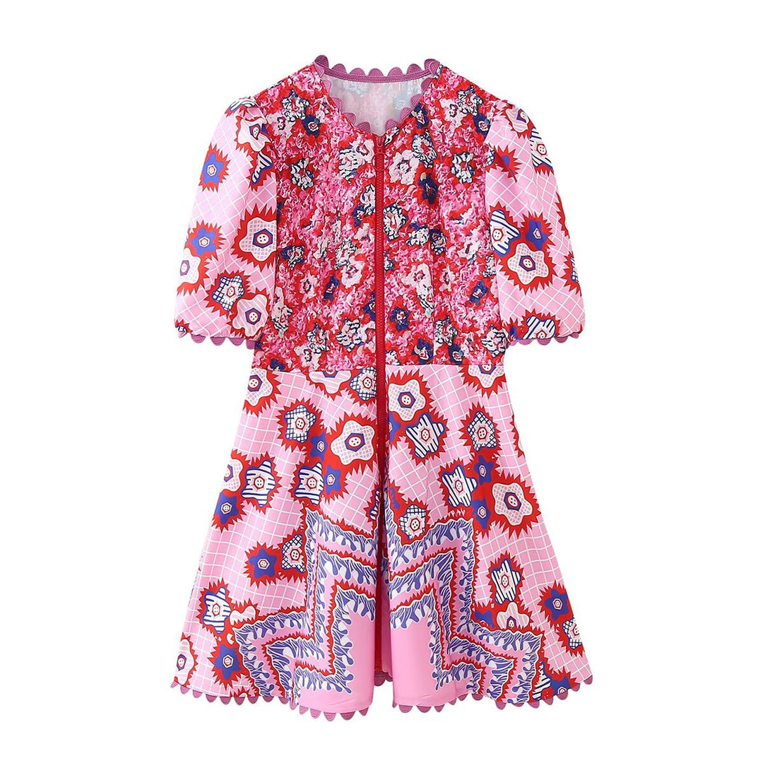 Damen Maxikleid mit floralem Design und raffinierten Rüschendetails EB