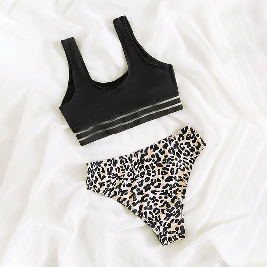 Damen Bikini-Set mit trendigem Animal-Print und sportlichem Crop-Oberteil EB