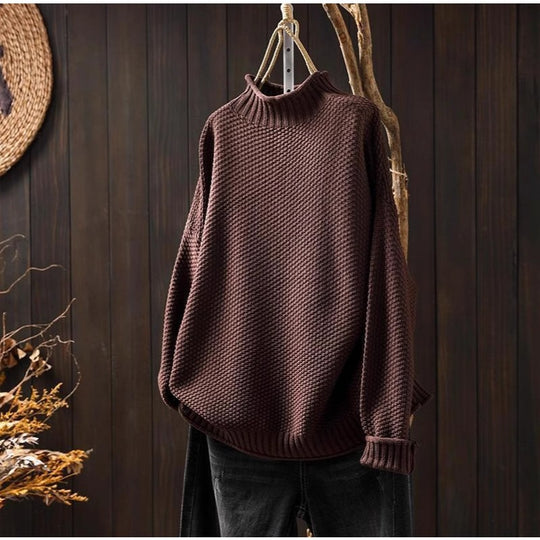 Damen Oversized Strickpullover mit hohem Kragen EB