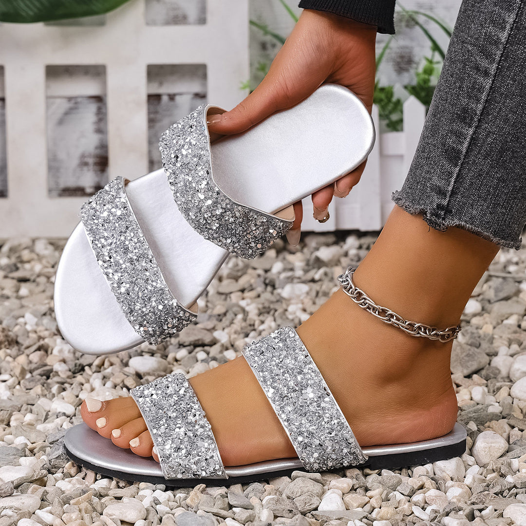 Damen modische Slide-Sandalen mit funkelnden Strassdetails EB