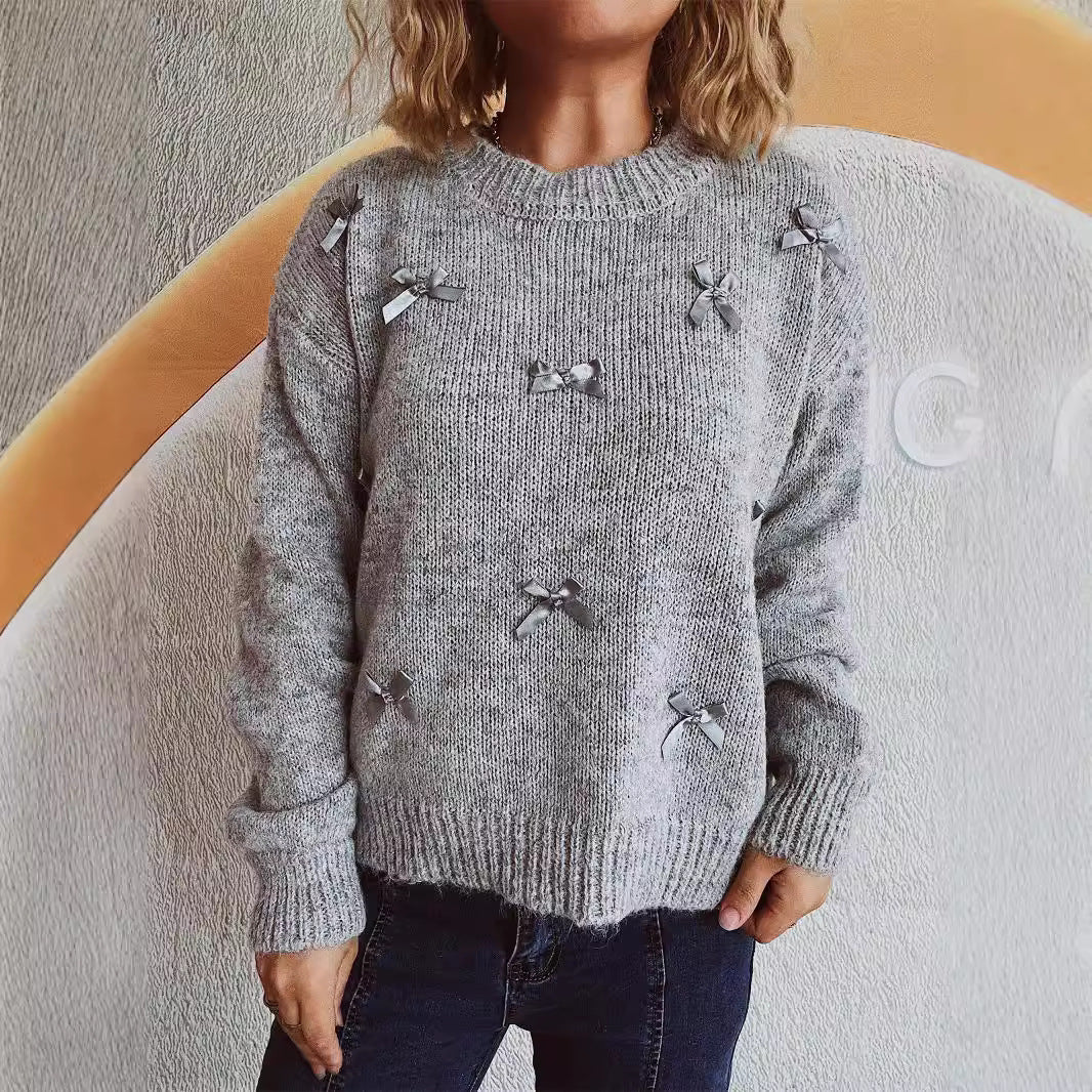 Damen Strickpullover mit verspielten Schleifenakzenten EB