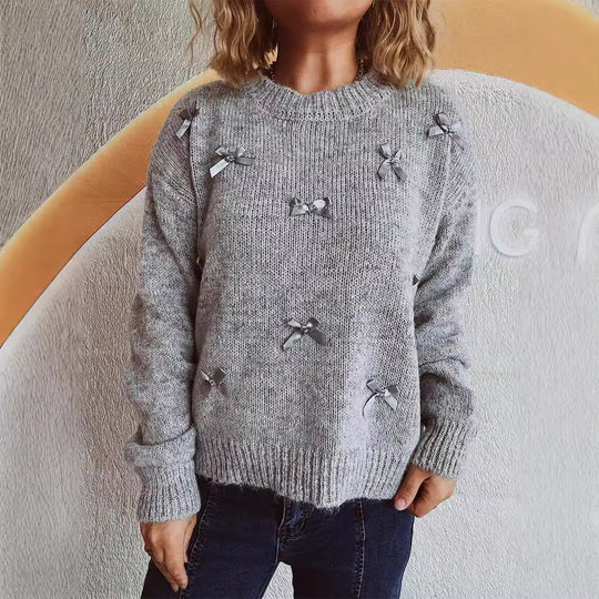 Damen Strickpullover mit verspielten Schleifenakzenten EB