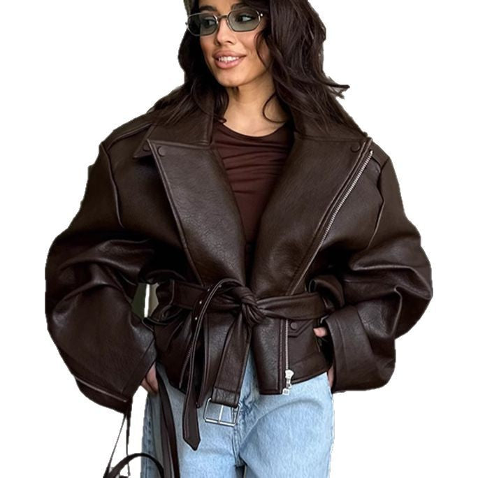 Damen Übergröße Kunstlederjacke im lässigen Stil EB