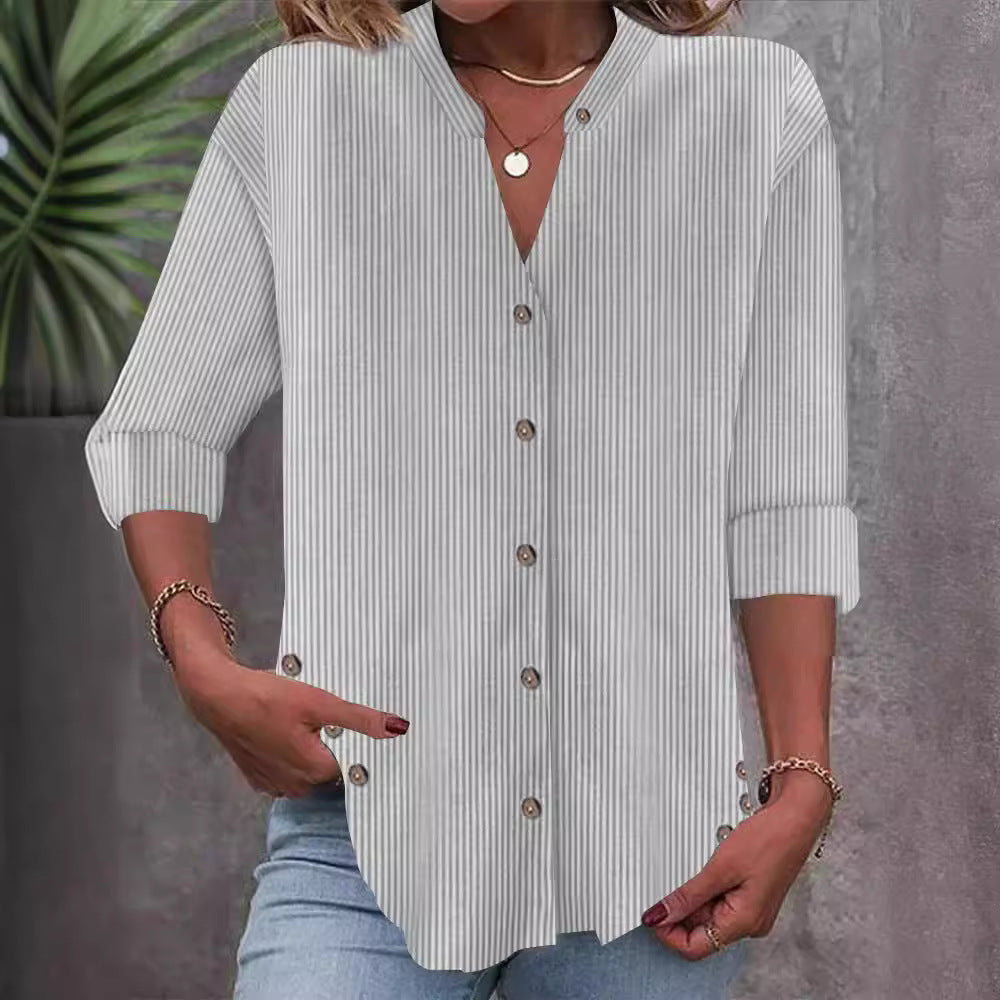 Damen Button-Down Blusenshirt mit eleganten Streifen EB