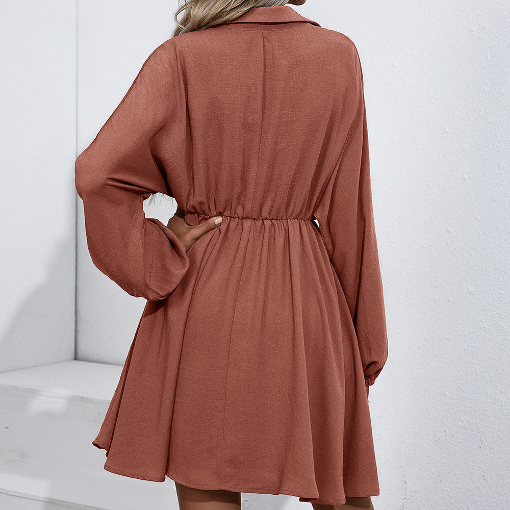 Damen lässiges Shirtkleid mit Knopfdetails und elastischem Taillenzug EB