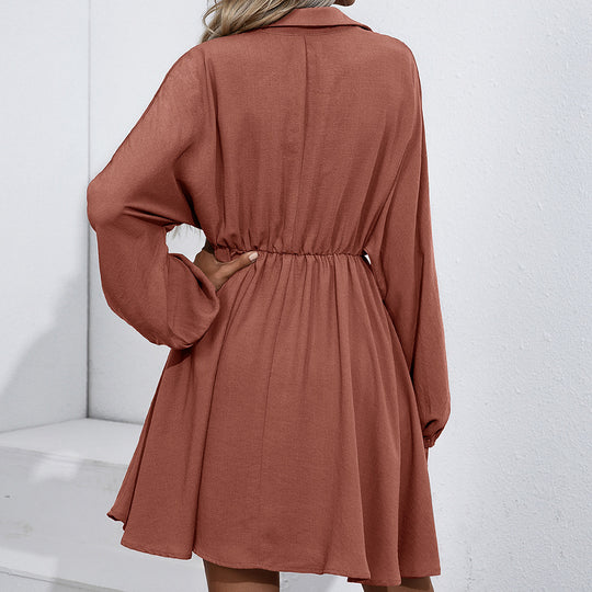 Damen lässiges Shirtkleid mit Knopfdetails und elastischem Taillenzug EB