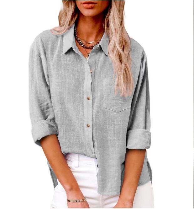 Damen lässige Leinenbluse mit kurzem Arm und Knopfdetails EB