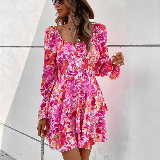 Damen Mini-Kleid mit voluminösen Ärmeln und romantischem Floralprint EB