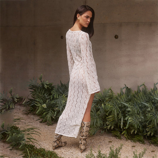 Damen elegantes gehäkeltes Strandkleid mit seitlichem Schlitz EB