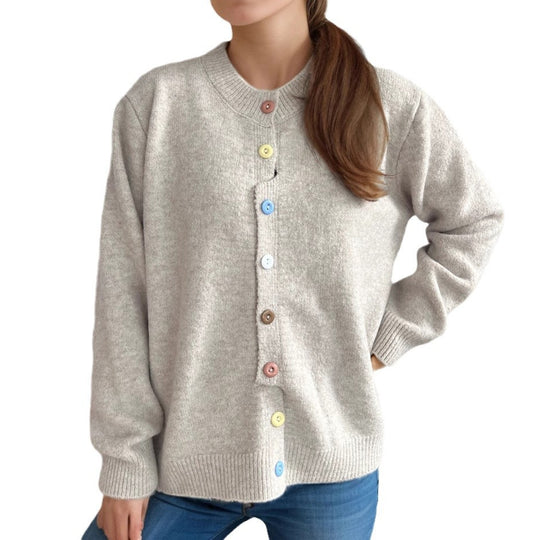 Damen kuschelige Strickjacke mit bunten Knopfdetails EB